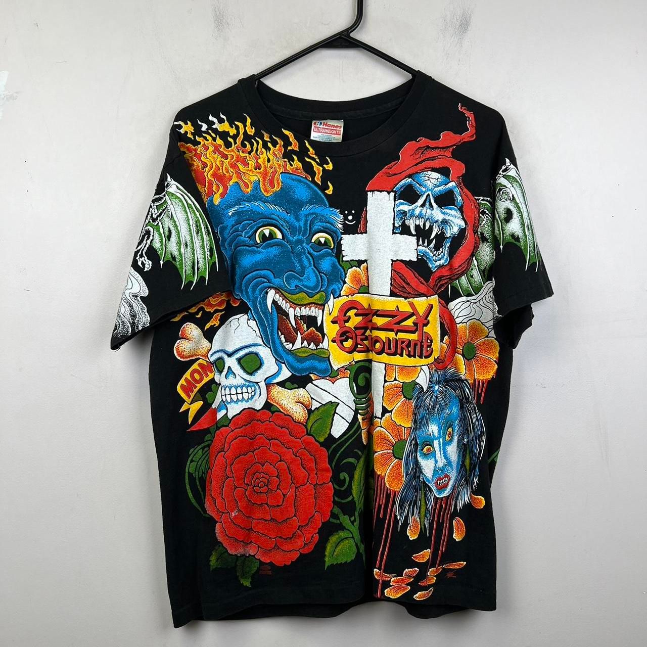 Vintage Ozzy Osbourne Tattoos All Over Print Concert Shirt 1992 Black Size L